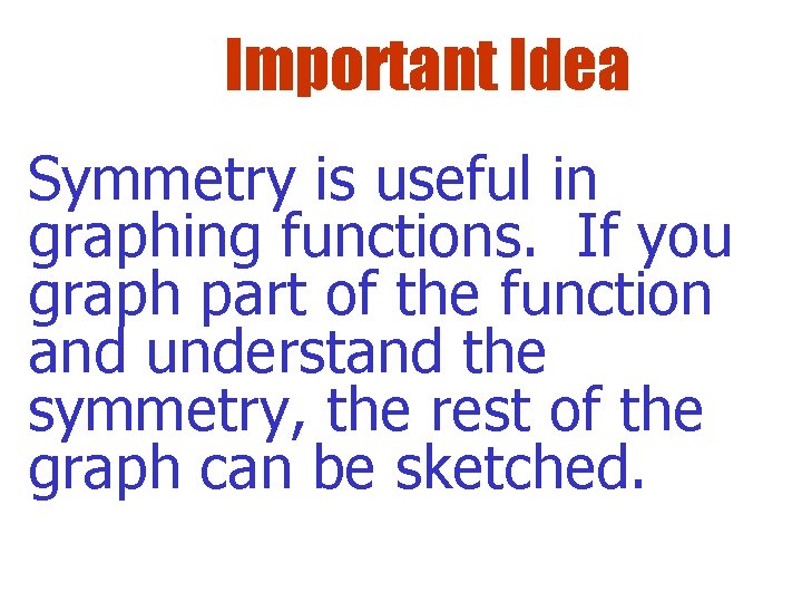 Important Idea Symmetry is useful in graphing functions. If you graph part of the