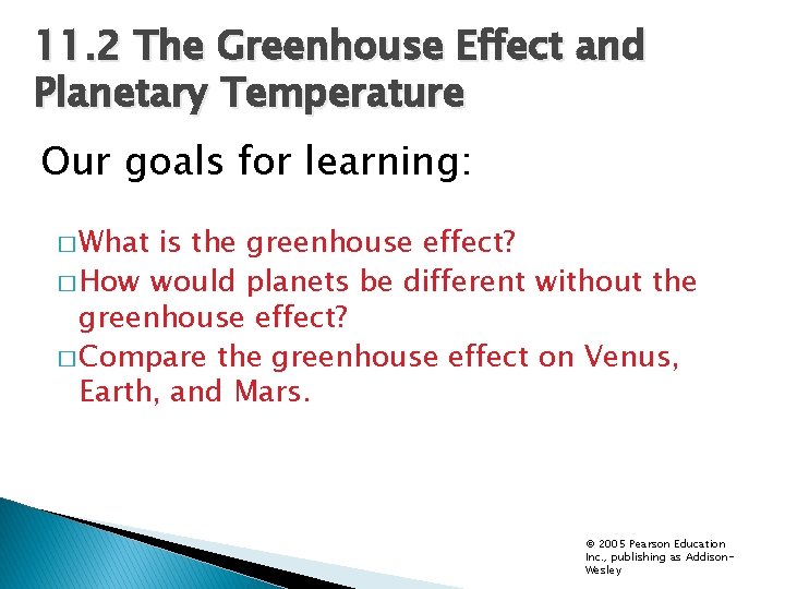 11. 2 The Greenhouse Effect and Planetary Temperature Our goals for learning: � What