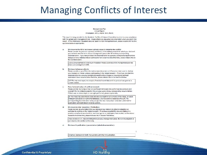 Managing Conflicts of Interest Confidential & Proprietary 13 HD Nursing 