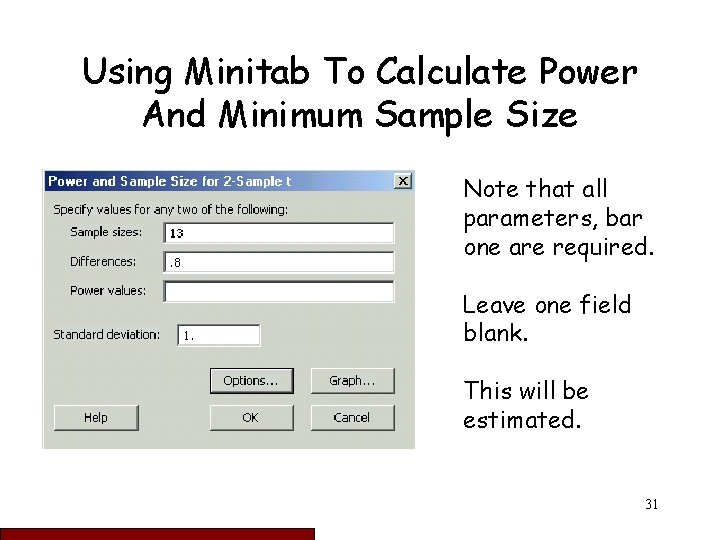 Using Minitab To Calculate Power And Minimum Sample Size Note that all parameters, bar