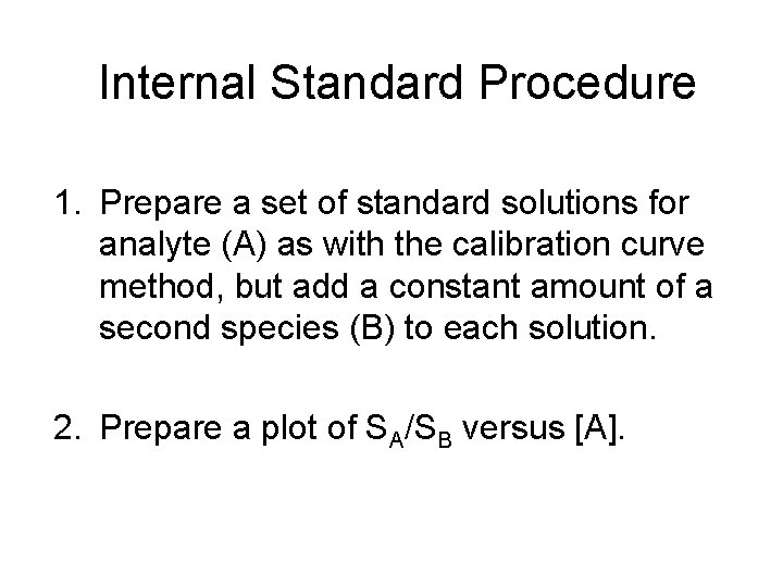 Internal Standard Procedure 1. Prepare a set of standard solutions for analyte (A) as Internal Standard Procedure 1. Prepare a set of standard solutions for analyte (A) as