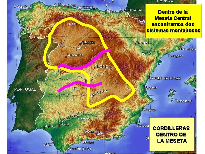 Dentro de la Meseta Central encontramos dos sistemas montañosos CORDILLERAS DENTRO DE LA MESETA