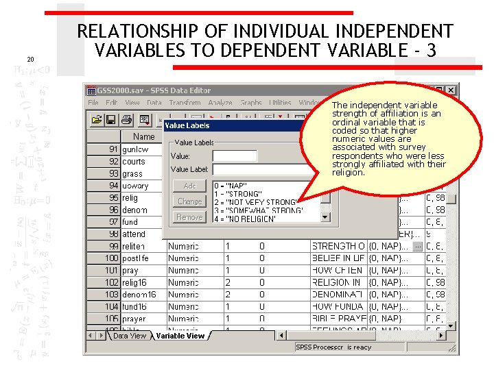 20 RELATIONSHIP OF INDIVIDUAL INDEPENDENT VARIABLES TO DEPENDENT VARIABLE - 3 The independent variable