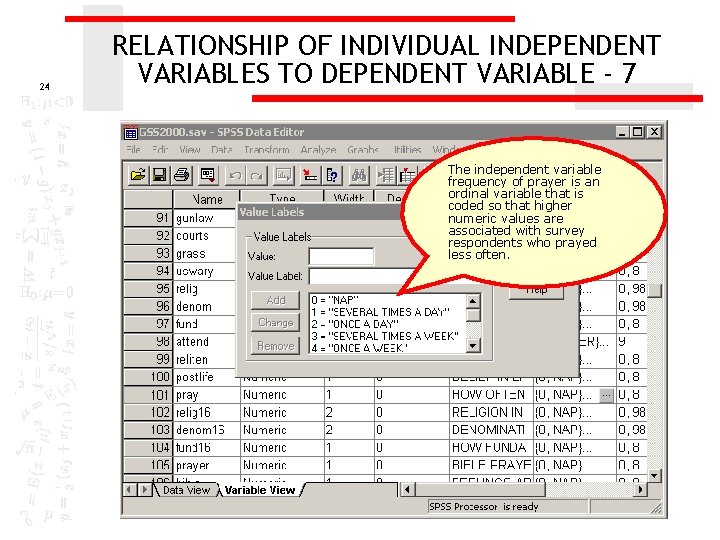 24 RELATIONSHIP OF INDIVIDUAL INDEPENDENT VARIABLES TO DEPENDENT VARIABLE - 7 The independent variable
