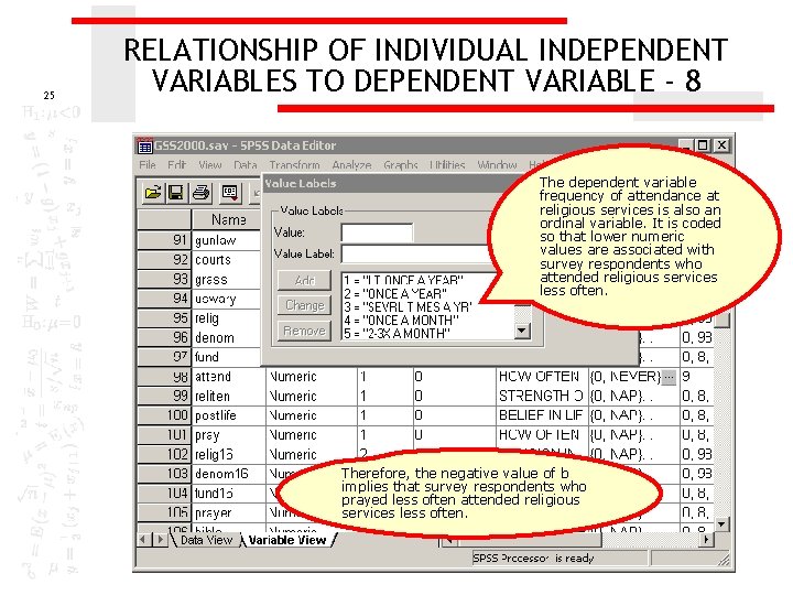 25 RELATIONSHIP OF INDIVIDUAL INDEPENDENT VARIABLES TO DEPENDENT VARIABLE - 8 The dependent variable