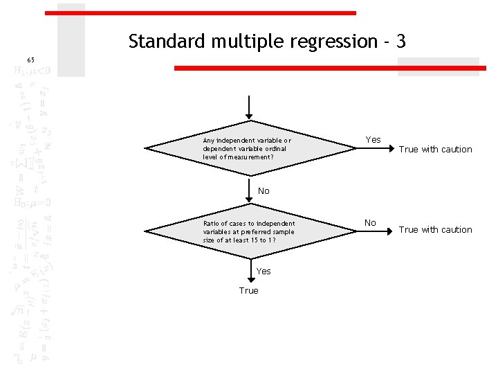 Standard multiple regression - 3 65 Any independent variable ordinal level of measurement? Yes