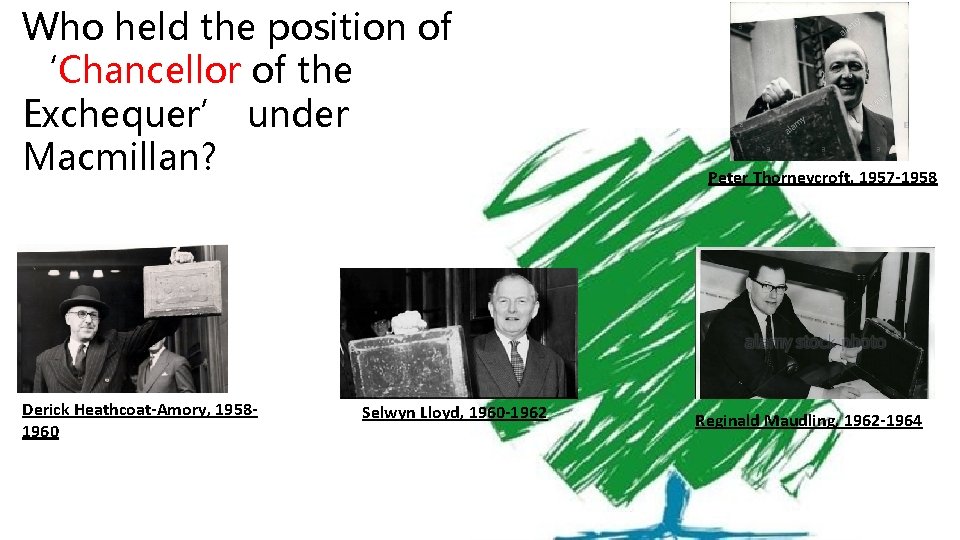 Who held the position of ‘Chancellor of the Exchequer’ under Macmillan? Derick Heathcoat-Amory, 19581960