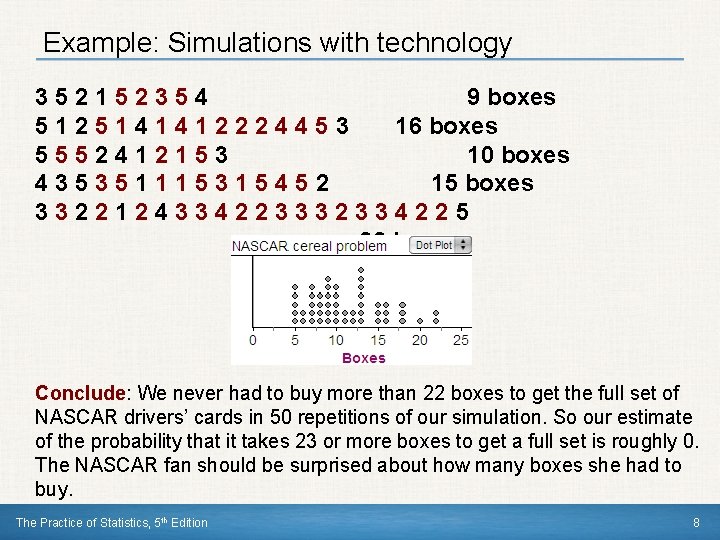 Example: Simulations with technology 352152354 9 boxes 5125141412224453 16 boxes 5552412153 10 boxes 435351115315452
