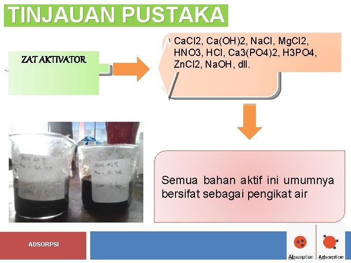 TINJAUAN PUSTAKA ZAT AKTIVATOR Ca. Cl 2, Ca(OH)2, Na. Cl, Mg. Cl 2, HNO