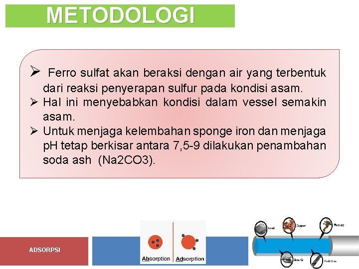 METODOLOGI Ø Ferro sulfat akan beraksi dengan air yang terbentuk dari reaksi penyerapan sulfur