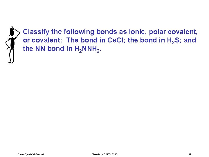 Classify the following bonds as ionic, polar covalent, or covalent: The bond in Cs.