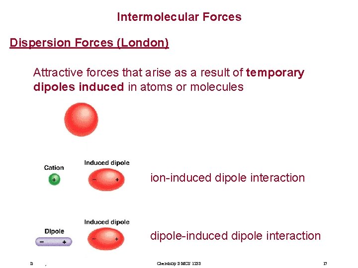 Intermolecular Forces Dispersion Forces (London) Attractive forces that arise as a result of temporary