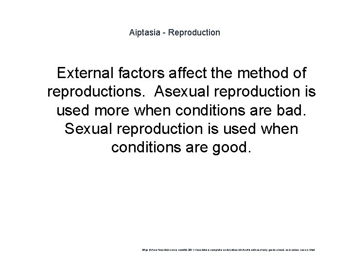 Aiptasia - Reproduction 1 External factors affect the method of reproductions. Asexual reproduction is