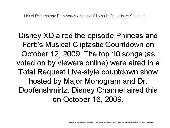 List of Phineas and Ferb songs - Musical Cliptastic Countdown Season 1 1 Disney