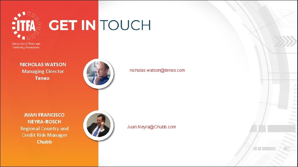 NICHOLAS WATSON Managing Director Teneo JUAN FRANCISCO NEYRA-BOSCH Regional Country and Credit Risk Manager