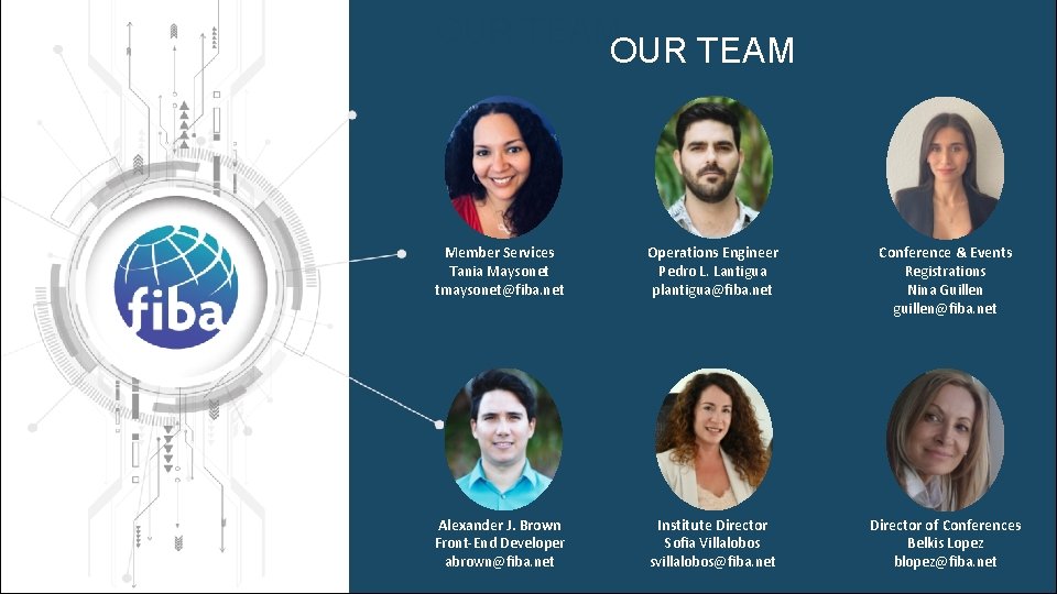 OUR TEAM Member Services Tania Maysonet tmaysonet@fiba. net Operations Engineer Pedro L. Lantigua plantigua@fiba.