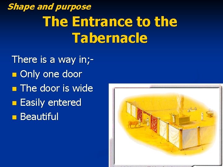 Shape and purpose The Entrance to the Tabernacle There is a way in; n