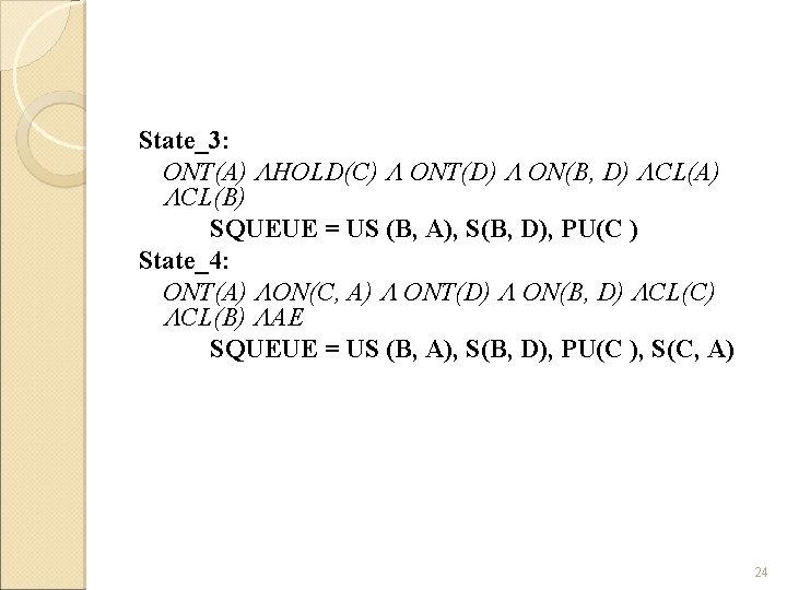 State_3: ONT(A) HOLD(C) ONT(D) ON(B, D) CL(A) CL(B) SQUEUE = US (B, A), S(B,