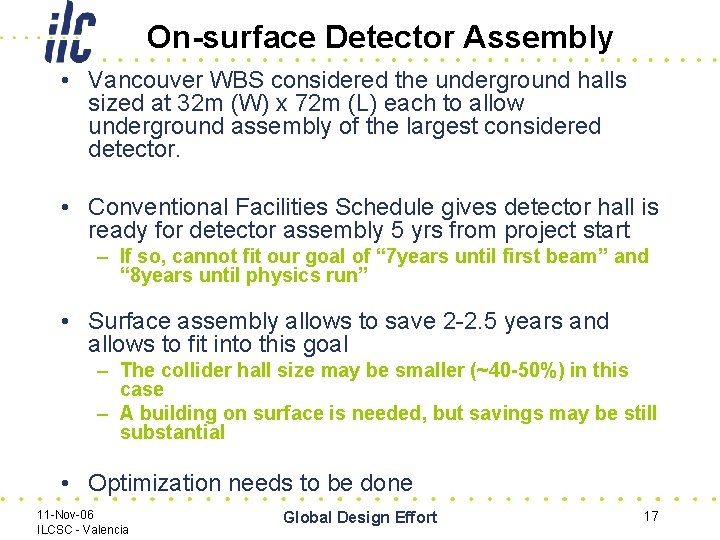 On-surface Detector Assembly • Vancouver WBS considered the underground halls sized at 32 m