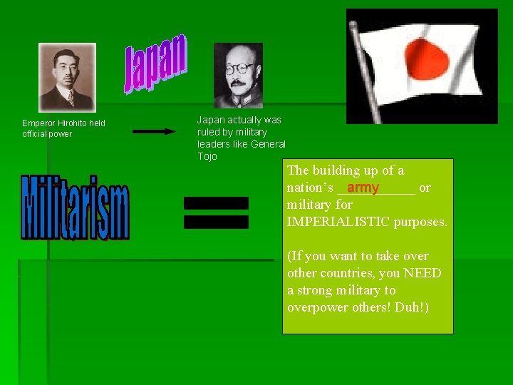 Emperor Hirohito held official power Japan actually was ruled by military leaders like General