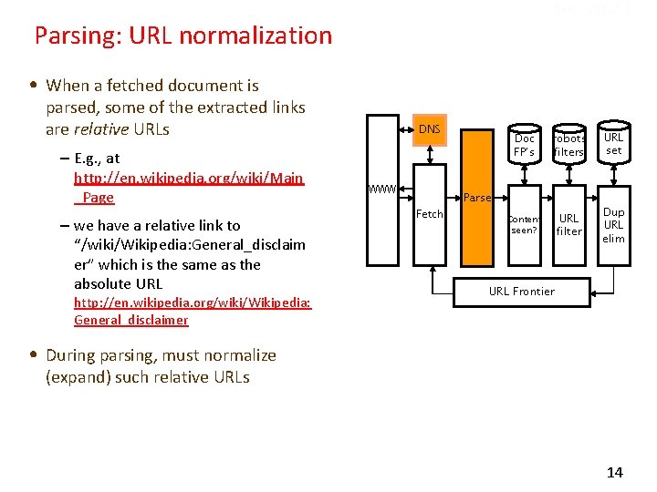 Sec. 20. 2. 1 Parsing: URL normalization • When a fetched document is parsed,