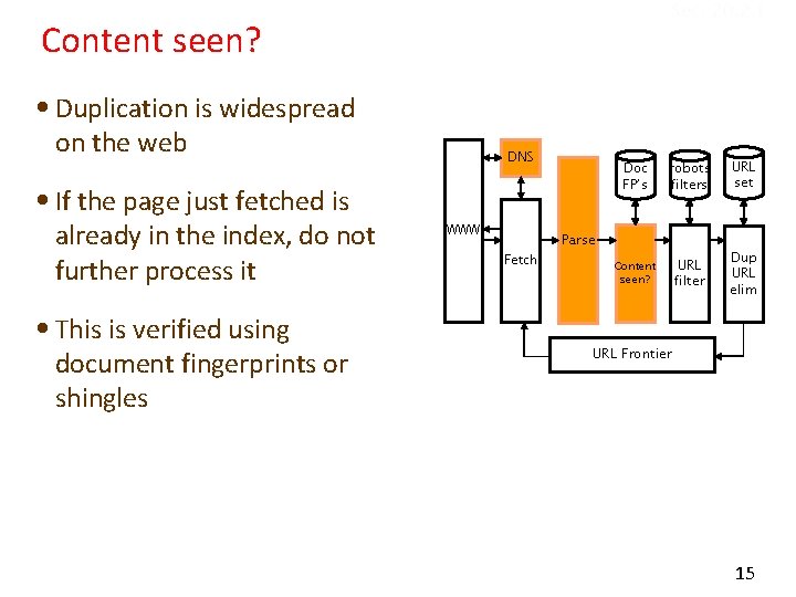 Sec. 20. 2. 1 Content seen? • Duplication is widespread on the web DNS