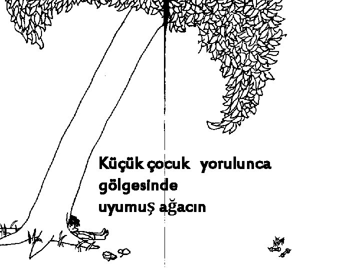 Küçük çocuk yorulunca gölgesinde uyumuş ağacın 