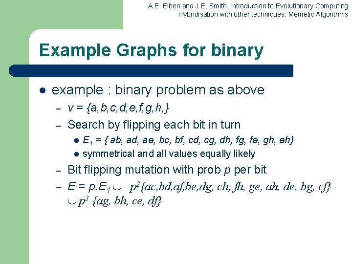 A. E. Eiben and J. E. Smith, Introduction to Evolutionary Computing Hybridisation with other