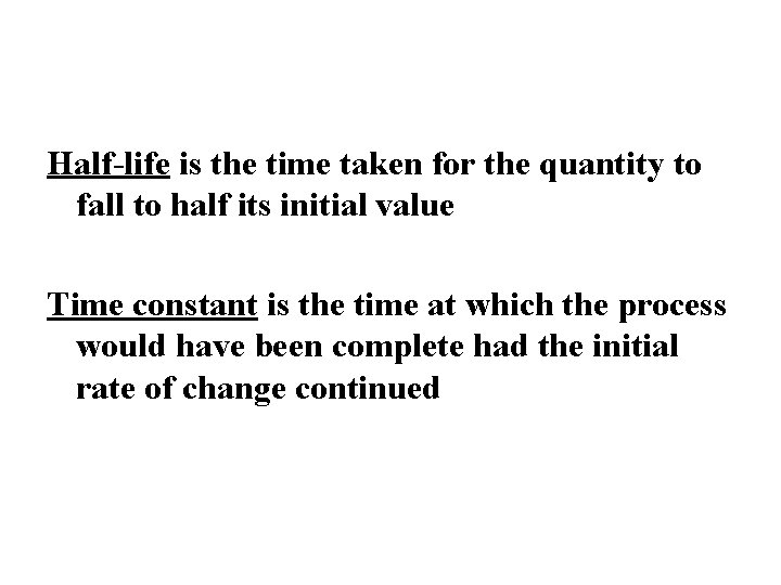 Half-life is the time taken for the quantity to fall to half its initial