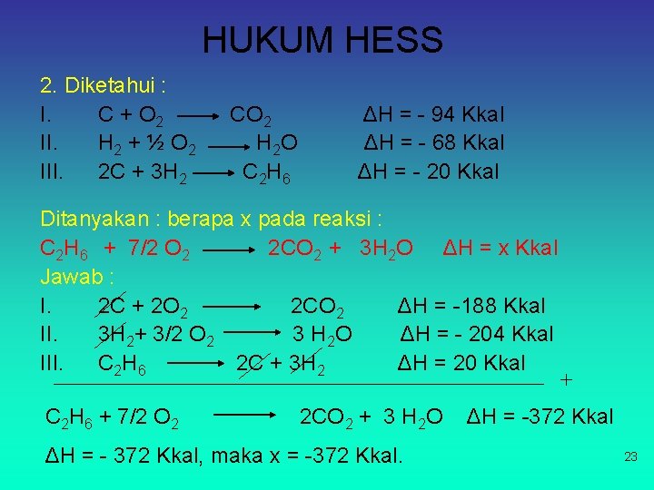 HUKUM HESS 2. Diketahui : I. C + O 2 II. H 2 +