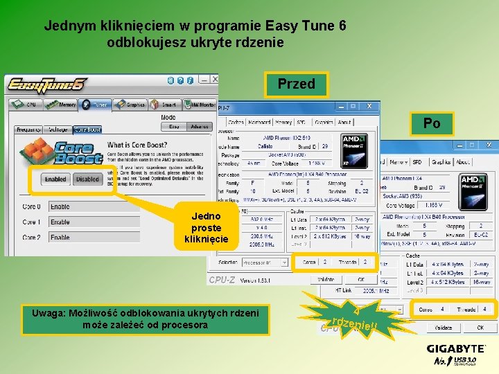 Jednym kliknięciem w programie Easy Tune 6 odblokujesz ukryte rdzenie Przed Po Jedno proste