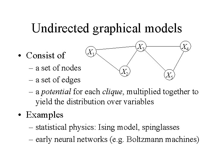 Undirected graphical models • Consist of X 1 X 3 X 4 – a