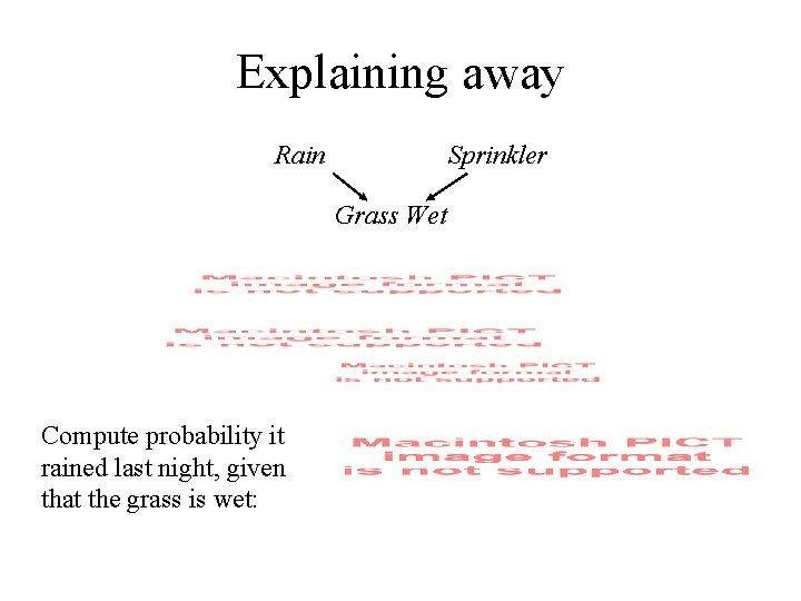 Explaining away Rain Sprinkler Grass Wet Compute probability it rained last night, given that