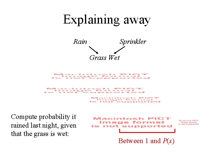 Explaining away Rain Sprinkler Grass Wet Compute probability it rained last night, given that