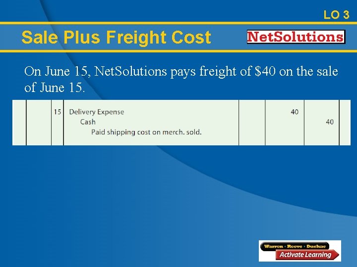 LO 3 Sale Plus Freight Cost On June 15, Net. Solutions pays freight of