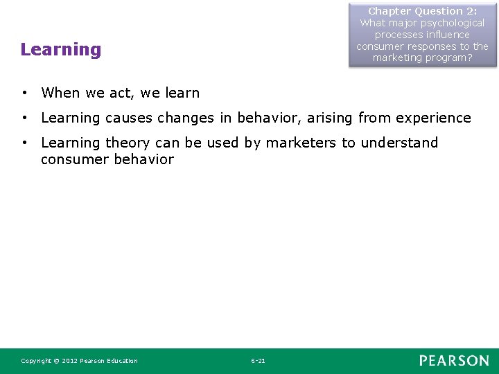 Chapter Question 2: What major psychological processes influence consumer responses to the marketing program?