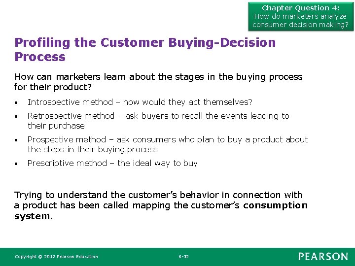 Chapter Question 4: How do marketers analyze consumer decision making? Profiling the Customer Buying-Decision