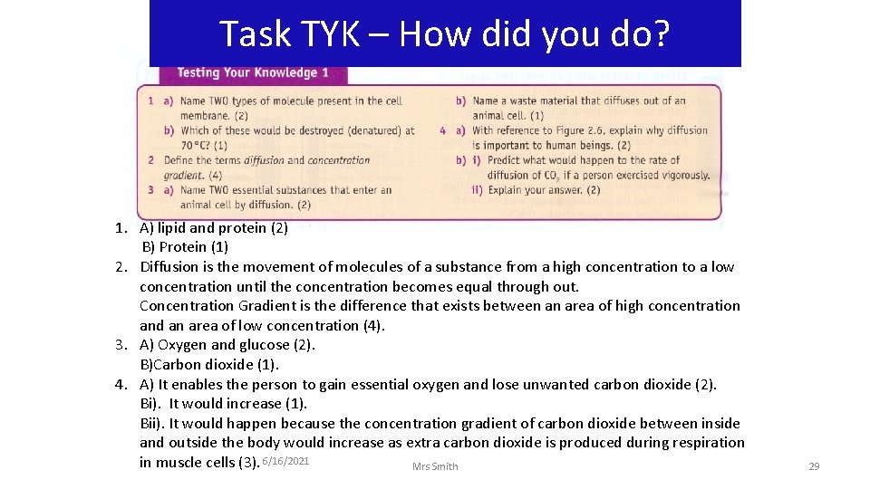 Task TYK – How did you do? 1. A) lipid and protein (2) B)