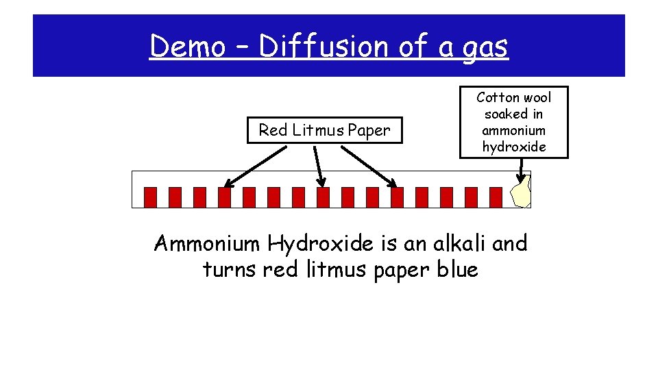 Demo – Diffusion of a gas Red Litmus Paper Cotton wool soaked in ammonium