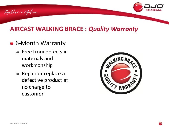 AIRCAST WALKING BRACE : Quality Warranty 6 -Month Warranty Free from defects in materials
