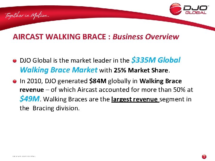 AIRCAST WALKING BRACE : Business Overview DJO Global is the market leader in the