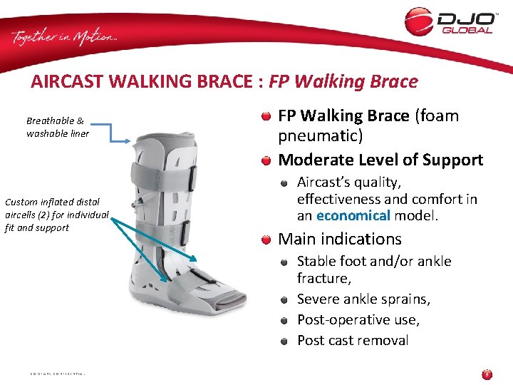 AIRCAST WALKING BRACE : FP Walking Brace Breathable & washable liner Custom inflated distal