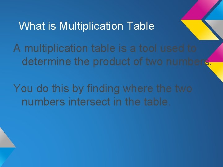 What is Multiplication Table A multiplication table is a tool used to determine the