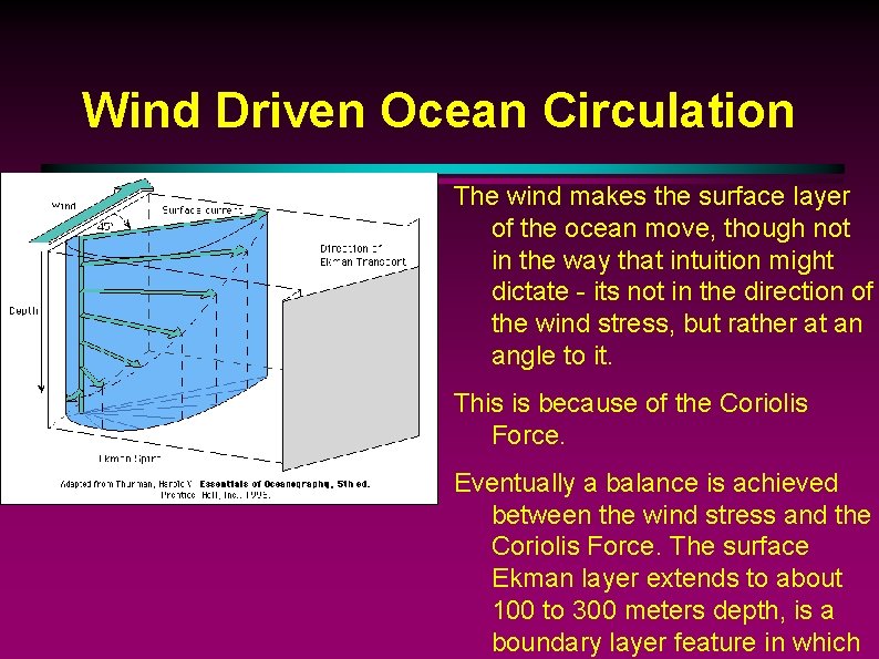Wind Driven Ocean Circulation The wind makes the surface layer of the ocean move,