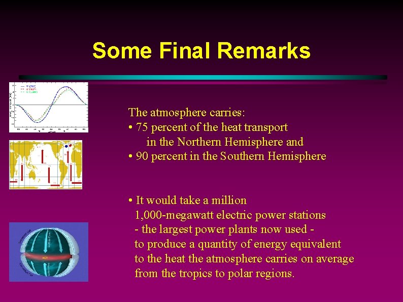 Some Final Remarks The atmosphere carries: • 75 percent of the heat transport in