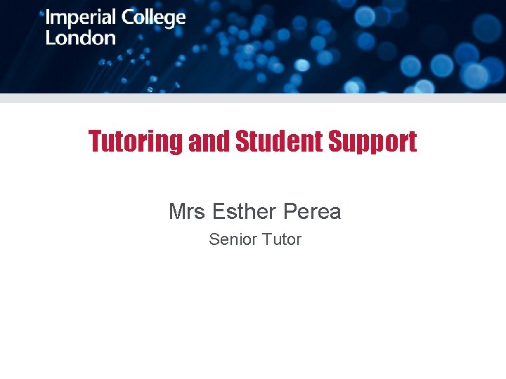 Tutoring and Student Support Mrs Esther Perea Senior Tutor 