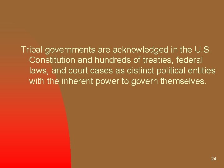 Tribal governments are acknowledged in the U. S. Constitution and hundreds of treaties, federal