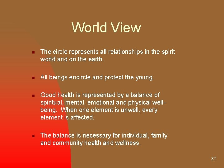 World View n n The circle represents all relationships in the spirit world and