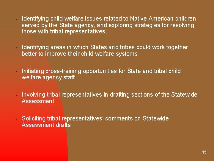  • Identifying child welfare issues related to Native American children served by the