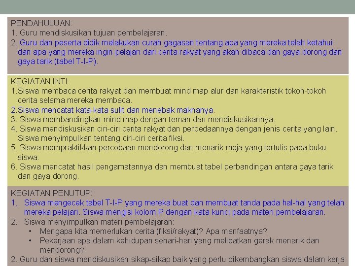 PENDAHULUAN: 1. Guru mendiskusikan tujuan pembelajaran. 2. Guru dan peserta didik melakukan curah gagasan